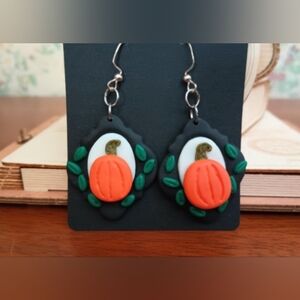 Handcrafted Pumpkin Earrings - Orange and Green